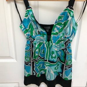 Tropical blue/ green Bebe silk top